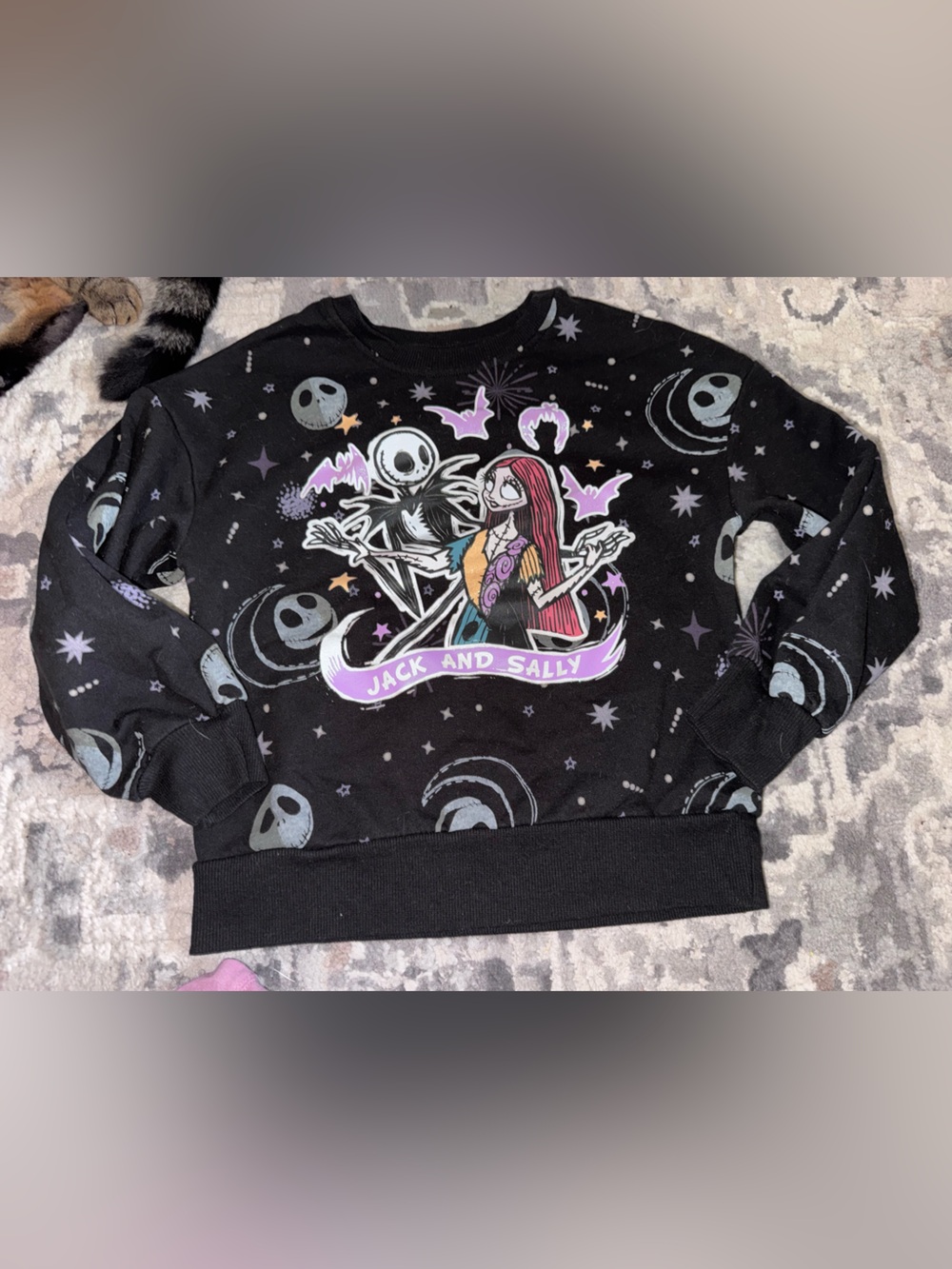 Disney Jack and Sally Black Sweatshirt with Purple & Pink Accents
